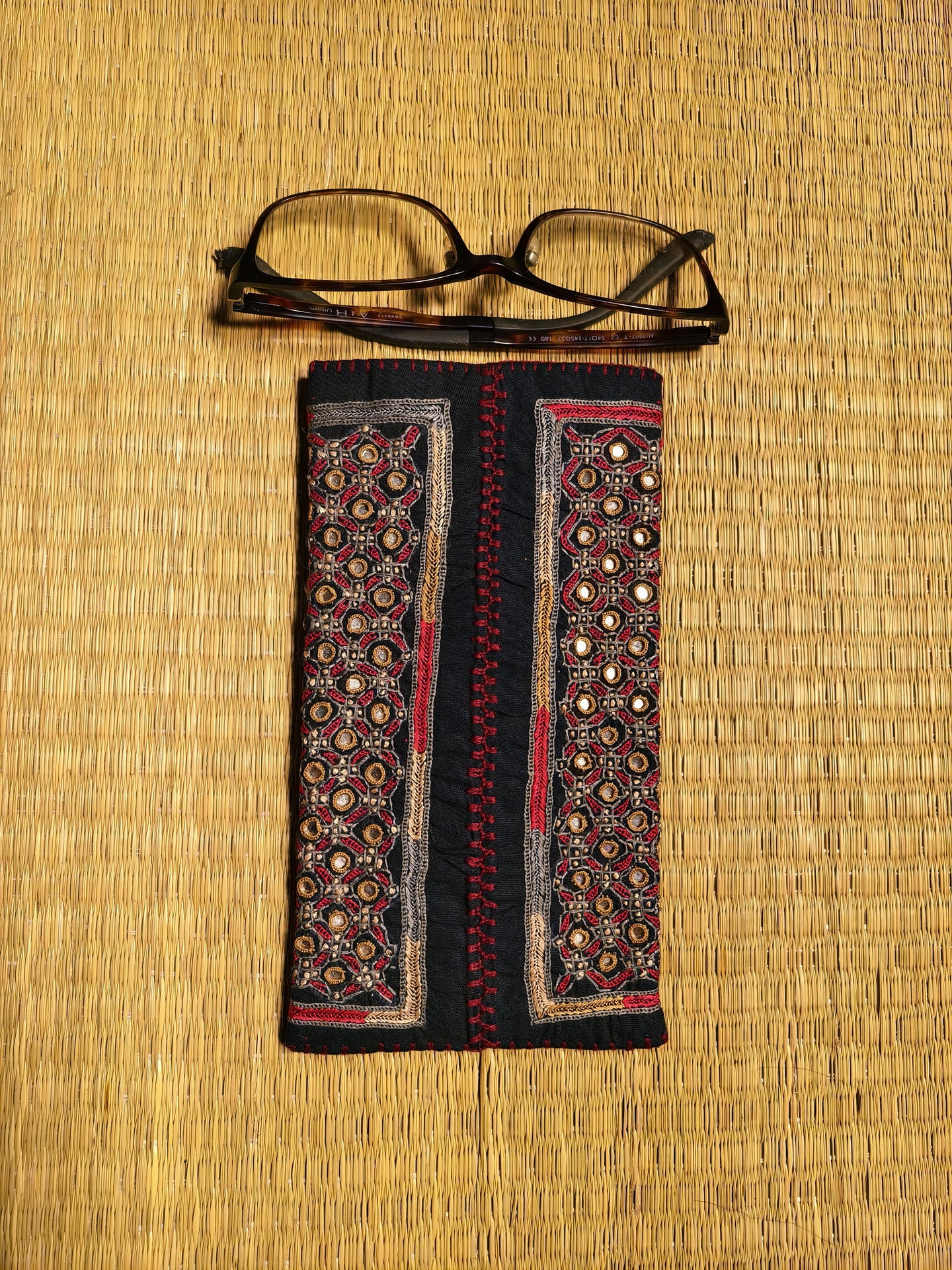 Black Multi Kutch Hand-Embroidered Spec Case
